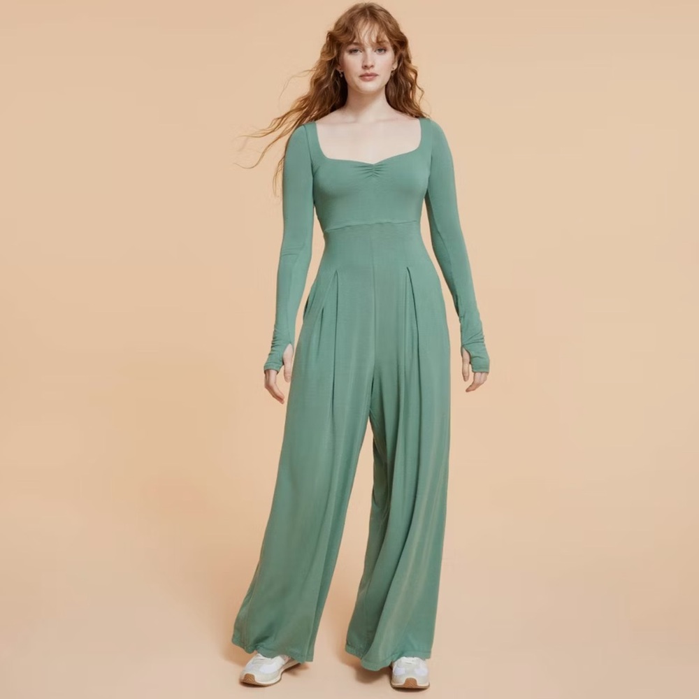Blogilates Women's Sweetheart Wide-Leg Jumpsuit Hedge Green